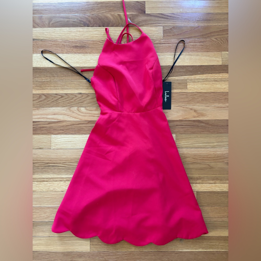Lulus Red Scalloped Skater Dress